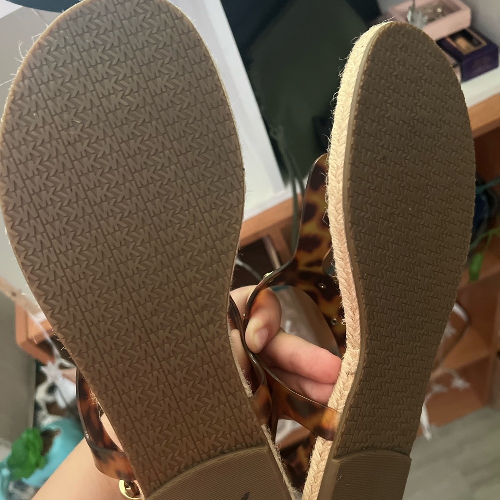Michael Kors Brown Leopard Print Sandals - Picture 2 of 2